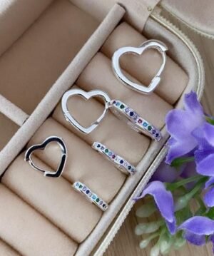 143.65 ARGOLA DE PRATA CORAÇÃO PONTO DE LUZ COLORIDO