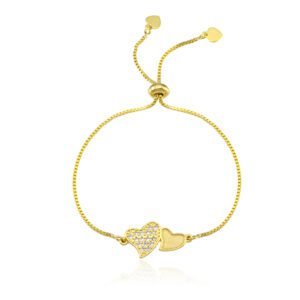 213.40 - PULSEIRA BANHADA A OURO CORAÇÃO CRAVEJADO DUPLO