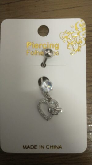 26.177 - PIERCING DE AÇO ZIRCONIA CORAÇÃO DE ZIRCONIA