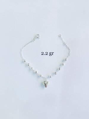 140.105 - PULSEIRA DE PRATA CORAÇÃO COM BOLINHAS 2.2G