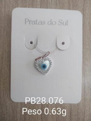 212.221 - PINGENTE DE PRATA OLHO GREGO CORAÇÃO CRAVEJADO