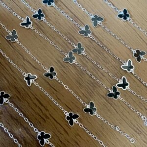 140.155 - PULSEIRA DE PRATA BORBOLETAS PRETAS